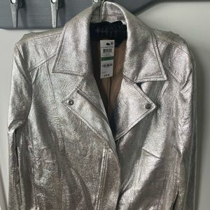 New with tags, INC International Concepts Shiny Silver Platinum Runway Jacket